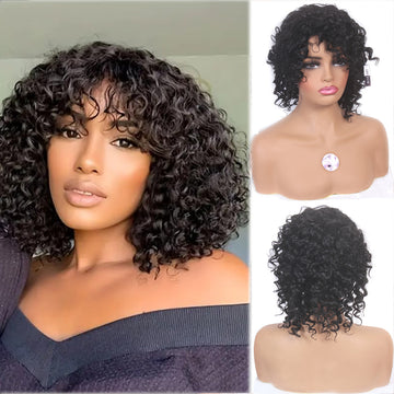 Natural Black Deep Wave Human Hair Wig (14 Inch) - Glueless, Adjustable Cap, Soft Matte Finish