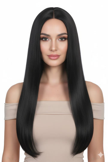 Straight Hair Wig for Women 28-Inch Shiny Synthetic Long Wig with Natural Centre Part, Soft & Silky Texture for a Glamorous Look