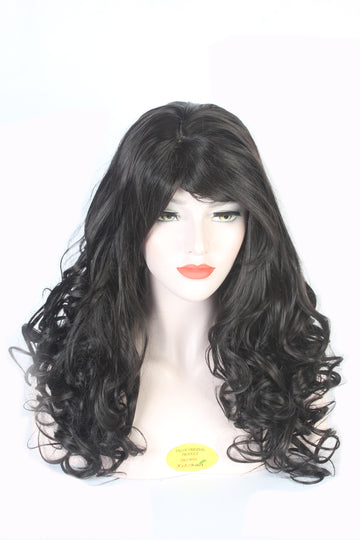 Synthetic Curly Wig for Women – Natural Black Color  Full Wig with Center Part 27 Inch Long & Natural Hair
