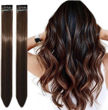 Ritzkart 2 PC 20 inch long High Fiber Straight Hair Extensions Streaks Colored Party Highlights Hair Clip on Streaks..