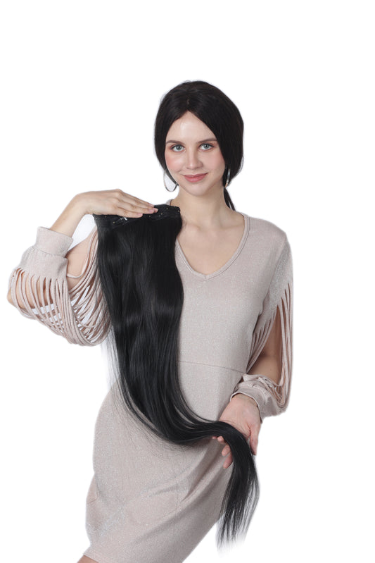 Premium 100% Indian Human Hair Extensions: Natural Black Straight Soft Hair Extensions Remi Virgin Hair