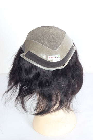 Front lace Thin Skin Front Hairline With USA Silk Base Human Hair Patch For Natural look Double Knotting Non-Surgical Men Hair Replacement System For Long life (Black)