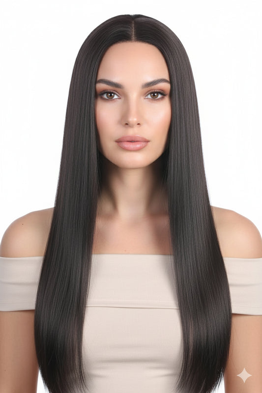 Straight Hair Wig for Women 28-Inch Shiny Synthetic Long Wig with Natural Centre Part, Soft & Silky Texture for a Glamorous Look