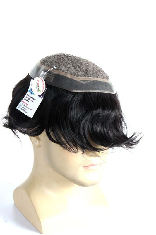 Mirage Double Layer Human Hair Patch – Natural Straight Wig for Men Comfortable & Realistic Hair System