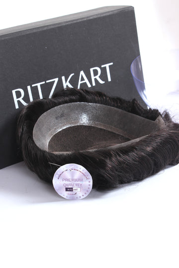RITZKART ASTRLIYAN PU FRONT SKIN BASE ULTRA THIN NATURAL SKIN BASE NATURAL BLACK/ MEDIUM BROWN/ GREY DIFFRENT COLOR CURLY HAIR MEN TOUPEE / HAIR PATCH