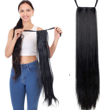 Ribbon Ponytail Natural Straight & Synthetic Long Hair , Clip & Ribbon Attached For Comfortable Fit 32-Inch Adds Volume Easy to Apply Perfect for Casual & Party Hairstyles For Girls & Women Brand By Ritzkart