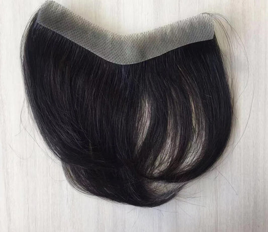 Men's Frontal Forehead Topper/Patch For Covering Male Receding Hairline Toupee Wig V Loop Thin Skin PU Frontal Toupee Natural Black color Hair Size 15 cm Indian Human Hair Replacement System for Men