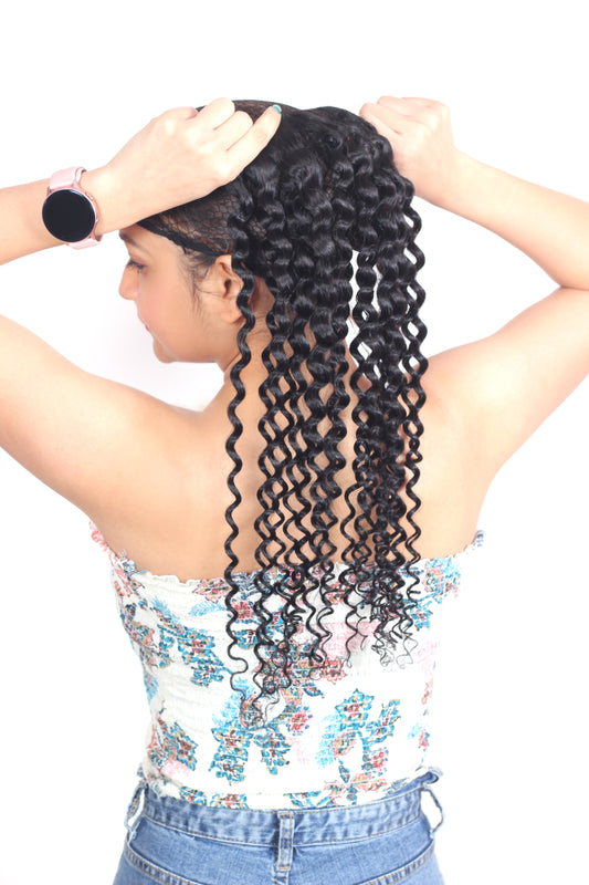 Ritzkart Kinky Curly Black color 100gm Human hair extension Natural curly Latest women Fashionable Clip on Hair extension