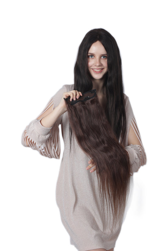 Premium 100% Indian Human Hair Extensions: Dark Brown Straight Soft Hair Extensions Remi Virgin Hair