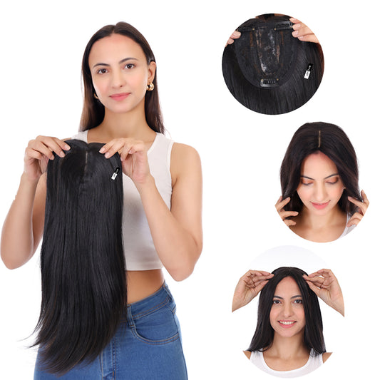 Clip On Hair topper for Women Hair Darkest Brown In Color 20-Inch Hair Topper for Women Real Hair Look Great -Quality Synthetic, Center Part, 4x4 Base, Ideal for Bald Spots , Grey Hair , Brand By Ritzkart