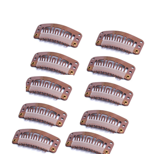 Ritzkart Stainless Steel U-shape With Soft Rubber 6 Teeth Clip in Hair Extensions, 12 Pieces, Brown