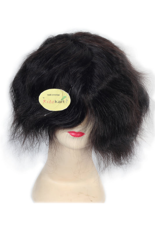 FINE R Regular Mono Base with Half PU Strip Natural Black Hair Patch for Get Feel Real Skin 100% Human Hair Men Wig/Hair Replacement System (Black )