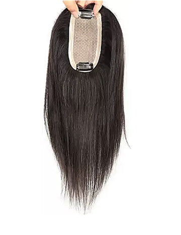 (2x4) Size Natural Black Double Knots Straight Hair Natural remi Human Hair with Mono Silk Base Hand Made Clip In Crown Small Area Topper For Women