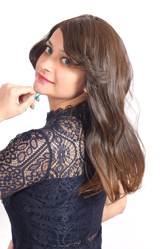 Ritzkart 24 inch long Brown Golden Mix color With Flicks latest Fashion synthetic Women Hair Wig