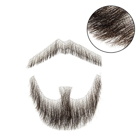 Ritzkart Fake Beard Realistic Human Hair Full Hand Tied Facial Hair Black False Beards Lace Invisible Fake Mustache for Entertainment Drama Party Movie Makeup