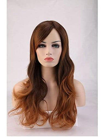 25cm Long Wavy Full Head Synthetic Brown & Coffee Color Mix Ombre Hair Wig (TW097)