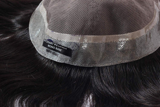 PU AUSTRALIAN MONO BASE 100% HUMAN HAIR PATCH MEN TOUPEE NATURAL BASELINE CLARITY SPL HAIR PATCH