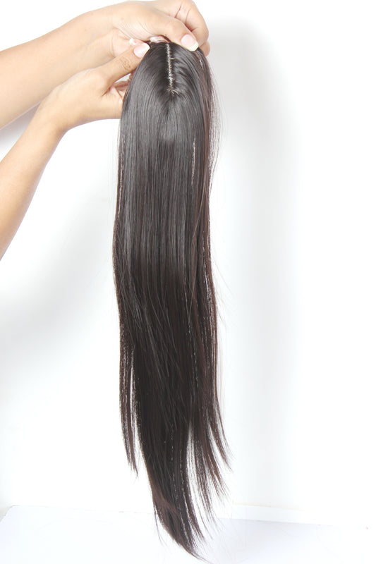 Ritzkart 22 inch long 2x4 Size Straight & Natural dark Brown Color Women Hair Topper/Patch For Front Baldness Cover Area, Feel Synthetic High Fiber