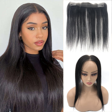 Front Hairline Topper with Seamless Transparent HD Lace Frontal – 13x2 Forehead Frontal for Women – 20 Inch Straight Human Hair Topper with Invisible Wire – Natural Black, Comfortable Fit