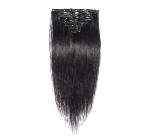 Ritzkart  7 PC CLIP ON 100% Remy Human Hair Extension inch long & Natural Black Color Straight Soft Hair Extensions with Instant Volume Dye only DARK color not recommended bleach & Blunder