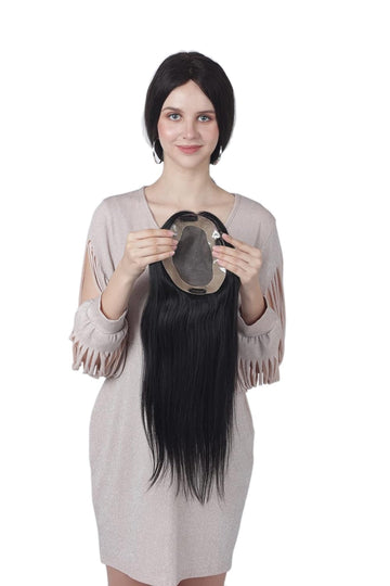 Hair Toupee/Patch Human Hair Natural Black Straight Soft Remy Human Hair Topper with Transparent Mono Base Full-Head Patch for Lightweight & Breathable