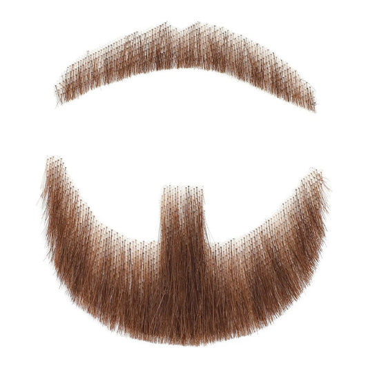Ritzkart Fake Beard Realistic Human Hair Full Hand Tied Facial Hair Brown Goatee False Beards Lace Invisible Fake Mustache for Entertainment Drama Party Movie Makeup