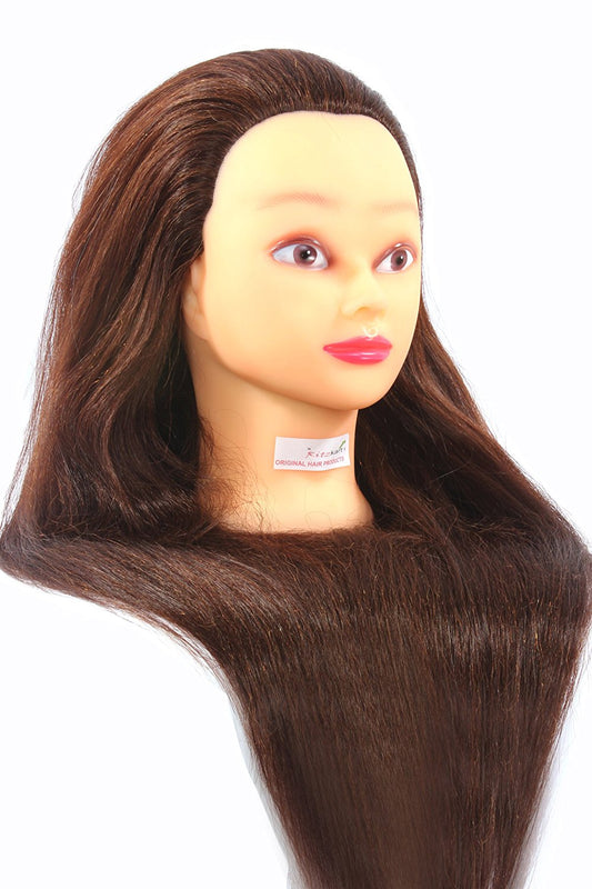 27 Inch Human Hair mix Long Hair Dummy Can Be Tong/Curly/Washable/Any Type Styling medium healthy hair brown silky texture(Dark Brown)