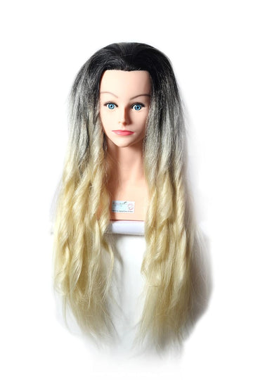Ritzkart 33"long heavy & soft Real Hair Goat Black & Off White Color Mix Hair high temperature Training Head High Grade Hairdressing Shoulder Head  Dummy For Styling