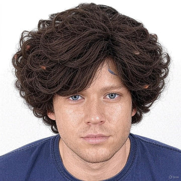 Men Soft Synthetic Fiber Hair with Natural-Looking Texture Wavy Brown Free Size Adjustable Cap with Inner Hook for Secure & Comfortable Fit – Lightweight, Easy-to-Wear Wig for Daily Use, Hair Loss Cover, or Costume Styling Full Head Men Wig By Ritzkart