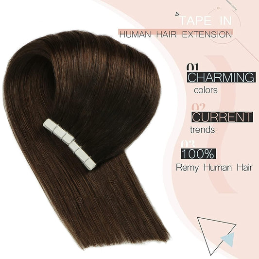 20 PC Set Dark Brown Real Human Hair Straight Tape Hair Extension For Women (65 gm)