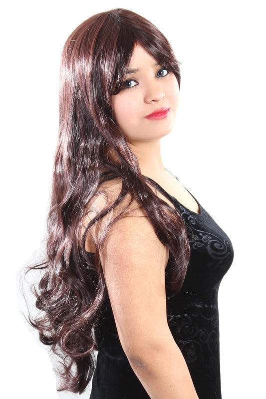 28 inch long Natural Brown Colour Soft & Wavy/Curly Synthetic Fiber Glueless Wig For Women