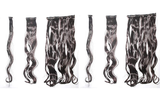 Ritzkart 6 PC Multicolored Curly-Straight Silky & Natural Feeling Long Clip On Synthetic Hair Extension For Women