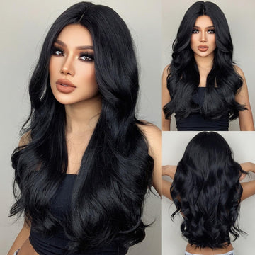 24 Inch Long Hair Glamour Waves: Women's  Middle Part Wavy Synthetic Hair Wig For Party & Daily Use