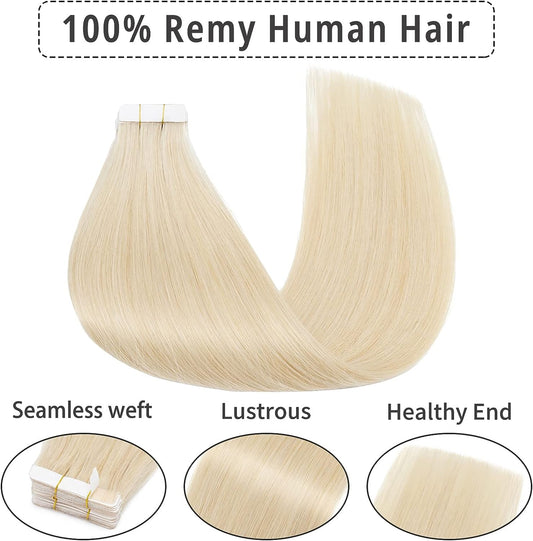 Women 20-24 Inch Human Hair Straight Soft Hair Tape in Extension (1 Set of 20 PC)