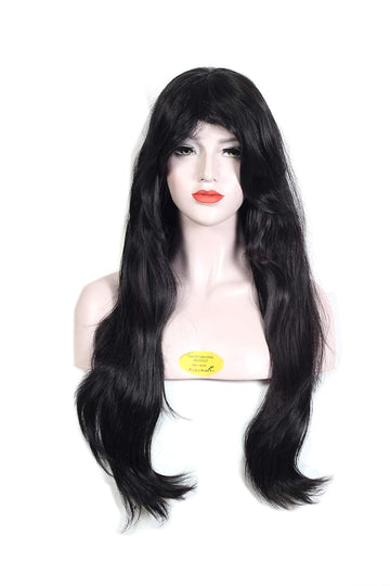 RITZPRIME Women Fancy wig 28" Natural Black & Maroon Highlight with Light Wavy synthetic women hair wig Heat Resistant Charming washable hair wig