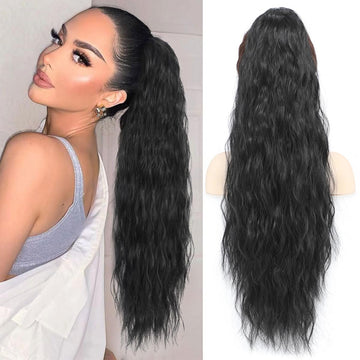 20 inch Long Drawstring Fluffy Ponytail Extension for Women Synthetic Long Curly Wavy Clip in Ponytail Hair Extensions for Daily Party Use