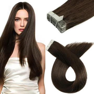 20 PC Set Dark Brown Real Human Hair Straight Tape Hair Extension For Women (65 gm)