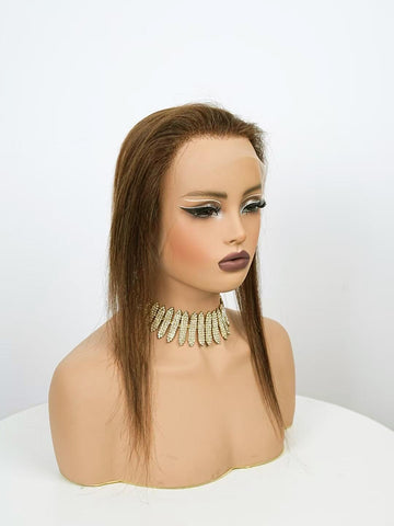 Front Hairline Topper with HD Transparent Lace Frontal – 20 Inch Human Hair Forehead Coverage Topper for Women – No Clips, Invisible Wire, Natural Hair Patch (Light Brown, 13x2)