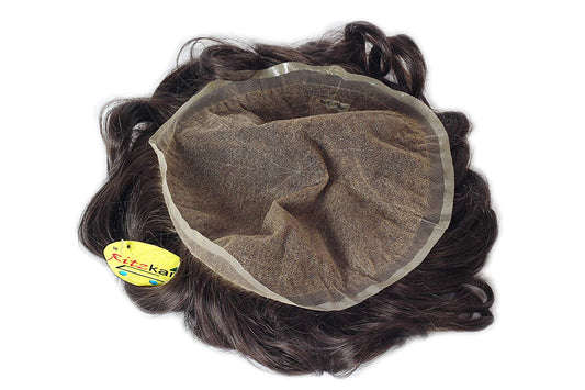 Full Double Lace European Virgin Human Hair Patch/Toupee for Men, Hair Replacement System Men's Wigs With Soft Thin Lace Hairpiece Cap (Dark Brown)