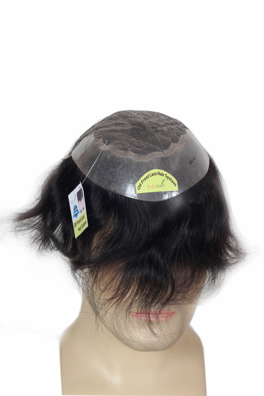 Q6 Hair Patch Front hair Line Clear PU base back lace French Black Men Straight hair wig