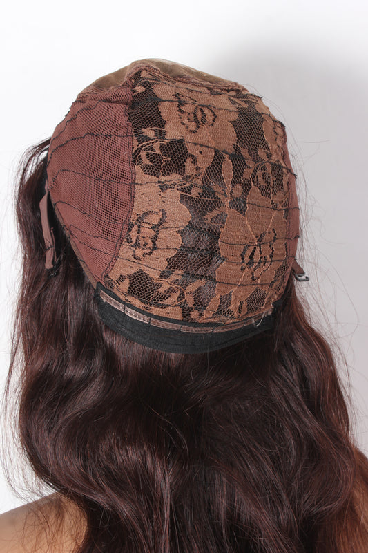 Ritzkart Natural Brown Center Hairline Remy Human hair With Front Extra Tape Grip & Double Skin Base Wavy Hair Full Head Glue less Wig For Women