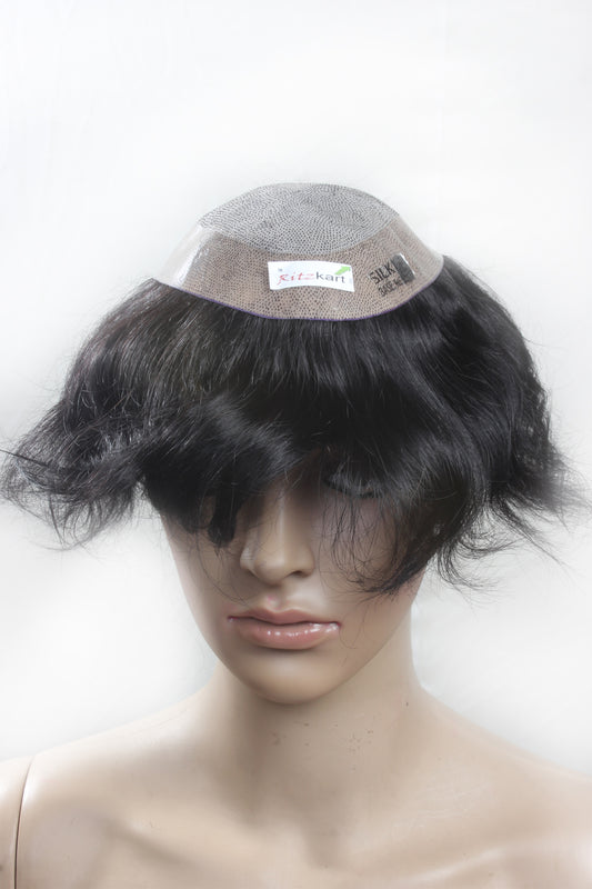 USA Silk Soft Base Human Hair Straight Men Toupee/hair Patch (Black)