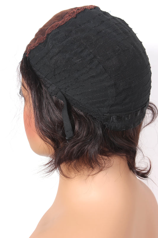 Ritzkart 16 Inch Bob Cut Natural Brown Human Hair Men & Women Full Head Stretchable Hair Wig