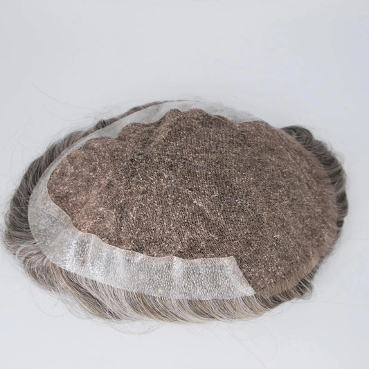 Custom-made French Lace With NPU With 2mm Front Lace Color  Highlight Human Hair Toupee Hair Replacement System