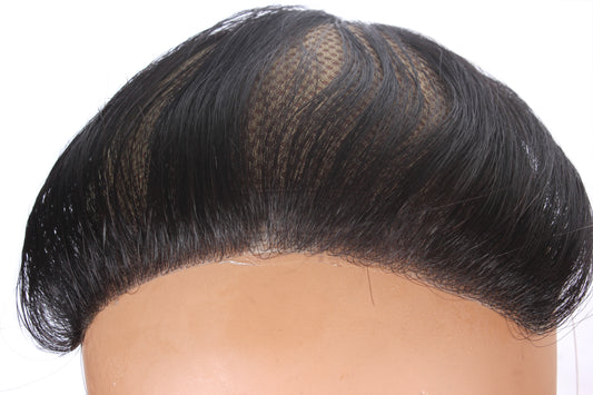 Men's Frontline Frontal Hair Topper/Patch – Black-Brown Human Hair with PU Base Front Line Hair Patch for Men Invisible Frontal Hairpiece for Seamless Hairline Coverage