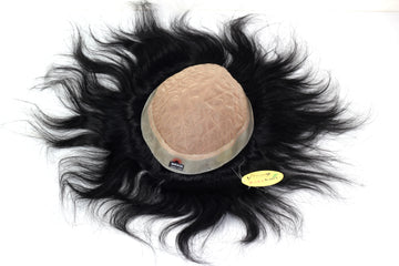 7x5 Natural Black Human Hair Royal Mirage Patch Double Layer Skin Base Natural Hair Line With Extra Stitch Base Wig Non Surgical Men Hair Replacement System For Long life