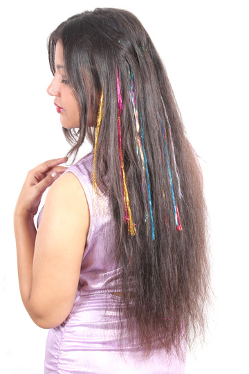 Ritzkart Glitter Hair Extensions Strands - Pack of 6 Holographic Sparkle Shiny Straight Hair Extensions in 6 Colors with Easy-to-Attach Pins