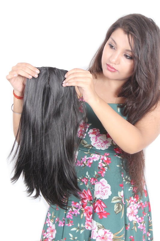 Ritzkart 16 inch long Straight & Natural Color Women Hair Topper/Patch For Front Baldness Cover Area, Feel Synthetic High Fiber With High Density For Women