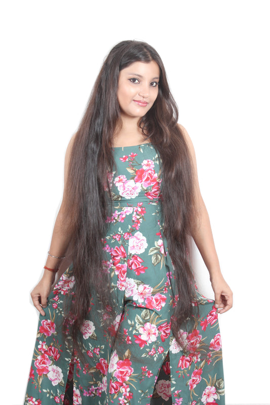 Ritzkart 100% Remy Human Hair Extensions Straight Black- Premium Quality, 32 to 44 inch, Customizable Length, Easy Washable & Restyle, Clip-On