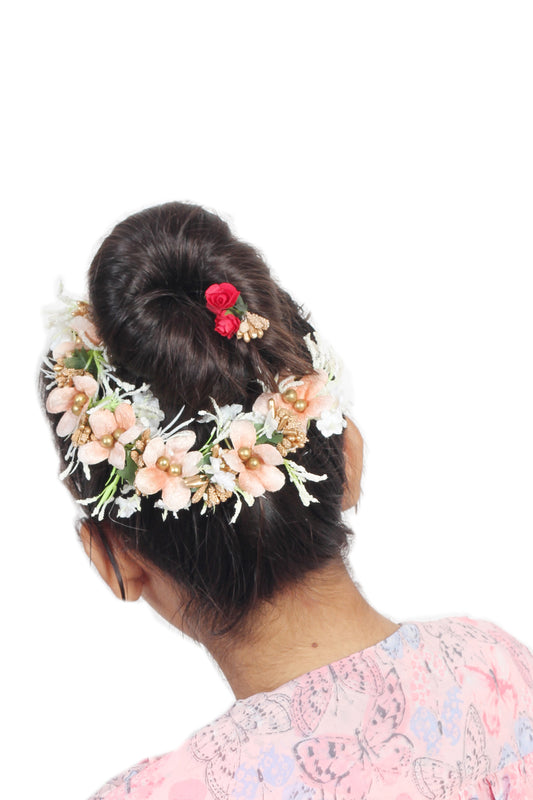 Ritzkart Flower Hair Bun Accessories Beautiful Feel Real Flower bun Accessories for Women, Artificial gajra Hair Bun Accessories for Occasion/Festival, White Peal Flower (Pack of 1)